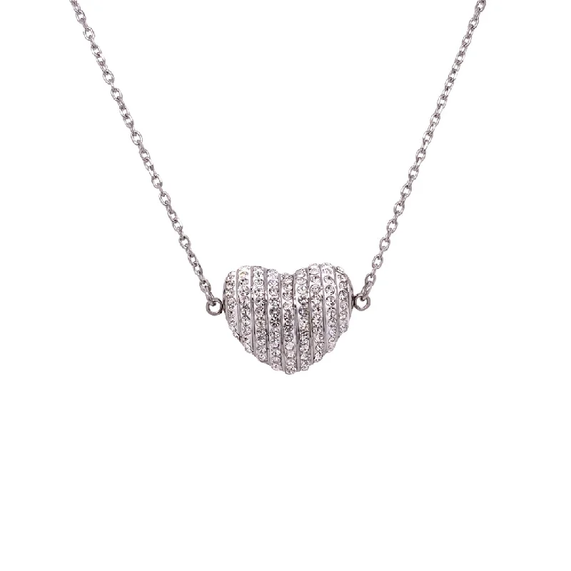 fashion-forward necklaces for women -Stainless Steel Pave Crystal Puff Heart Necklace