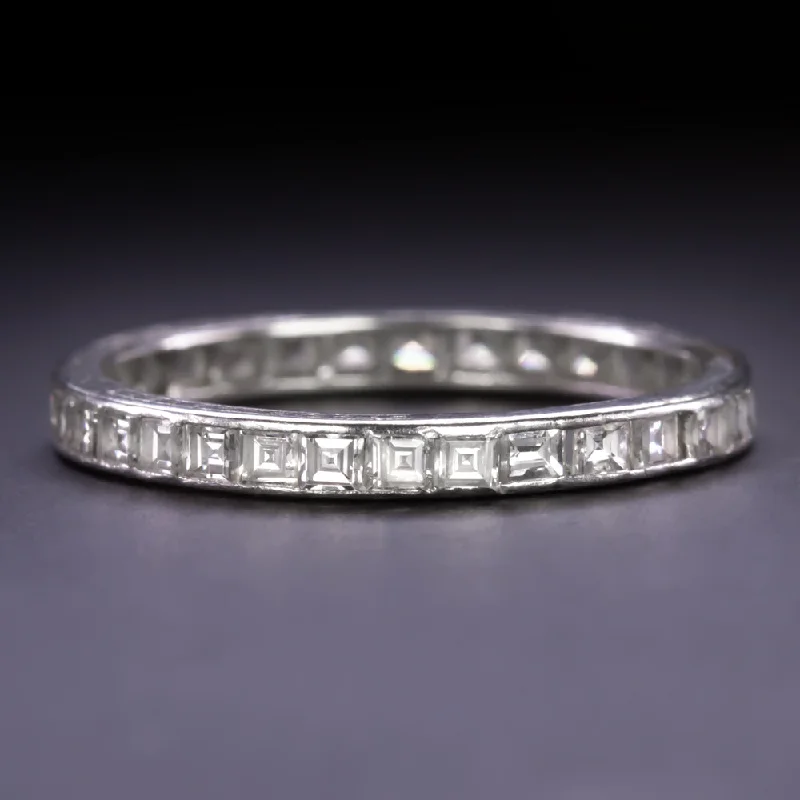 gemstone engagement rings for women -VINTAGE DIAMOND ETERNITY RING CARRE CUT PLATINUM WEDDING BAND CHANNEL 1.15ct