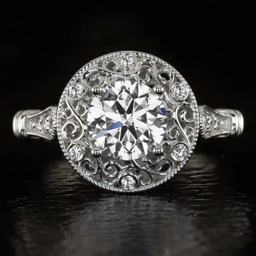 simple engagement rings for women -3/4ct LAB CREATED DIAMOND RING VINTAGE STYLE COCKTAIL FILIGREE HALO IDEAL ROUND