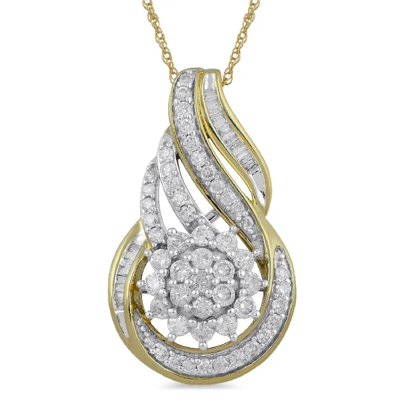 designer necklaces for women -Flower Swirl Necklace with 1.00ct of Diamonds in 9ct Yellow Gold