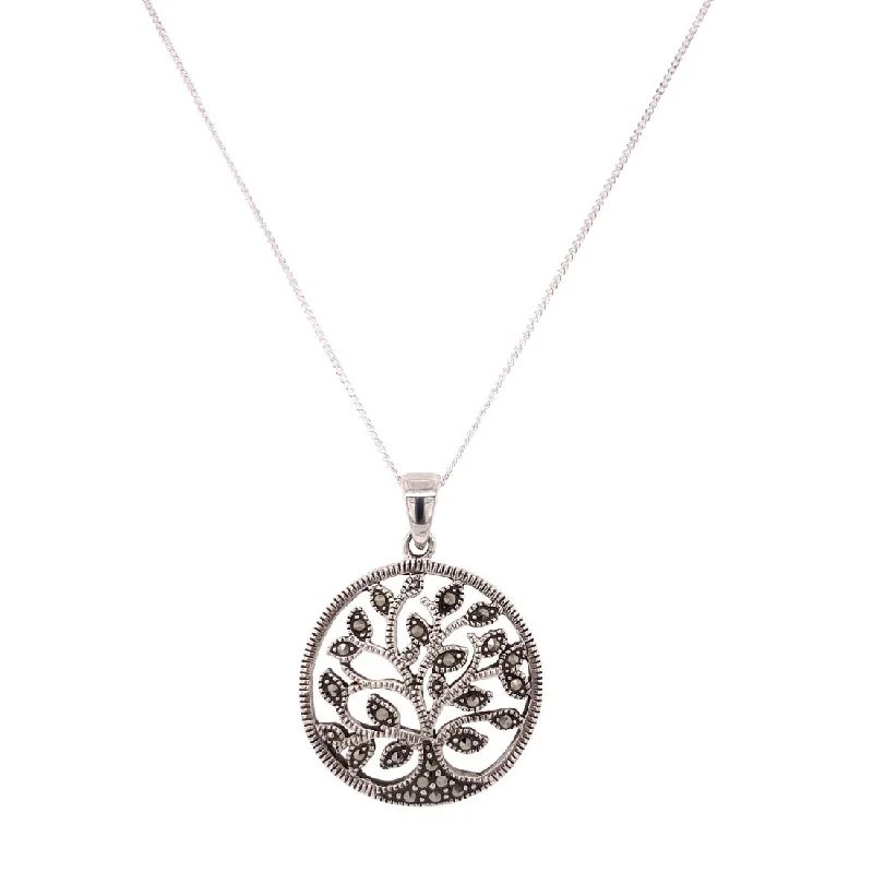 matching necklaces for couples -Sterling Silver Swarovski Marcasite Tree Of Life Necklace