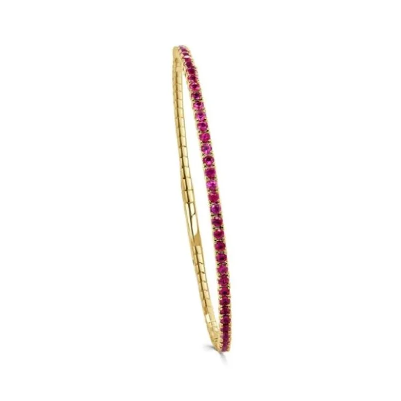 women’s gemstone bracelets -14K Gold 1.87ct Ruby Eternity Flex Bangle