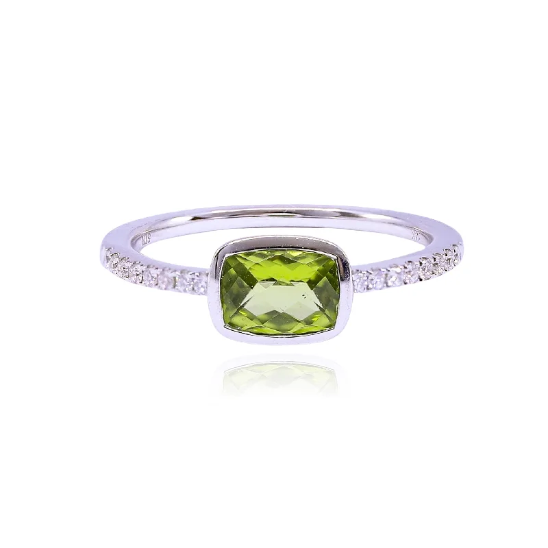 custom gold engagement rings -14K WHITE GOLD PERIDOT AND DIAMOND RING