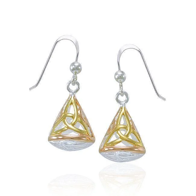 luxury gemstone earrings for women -Celtic Knotwork Triquetra Three Tone Earrings OTE683