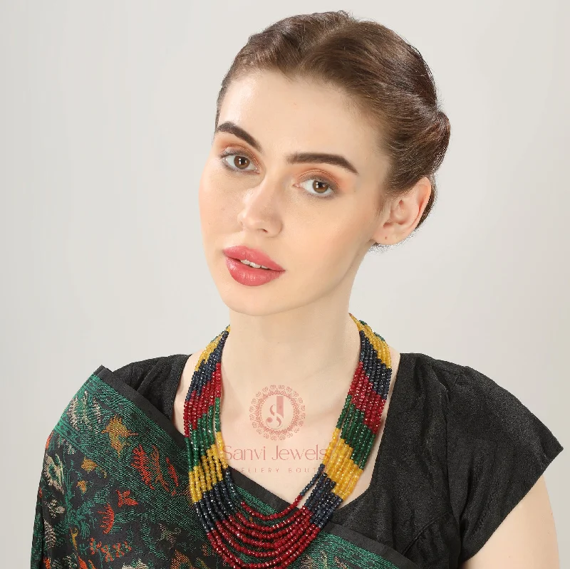 fashion-forward necklaces for women -Multicolour Semi Precious 7 Line Necklace