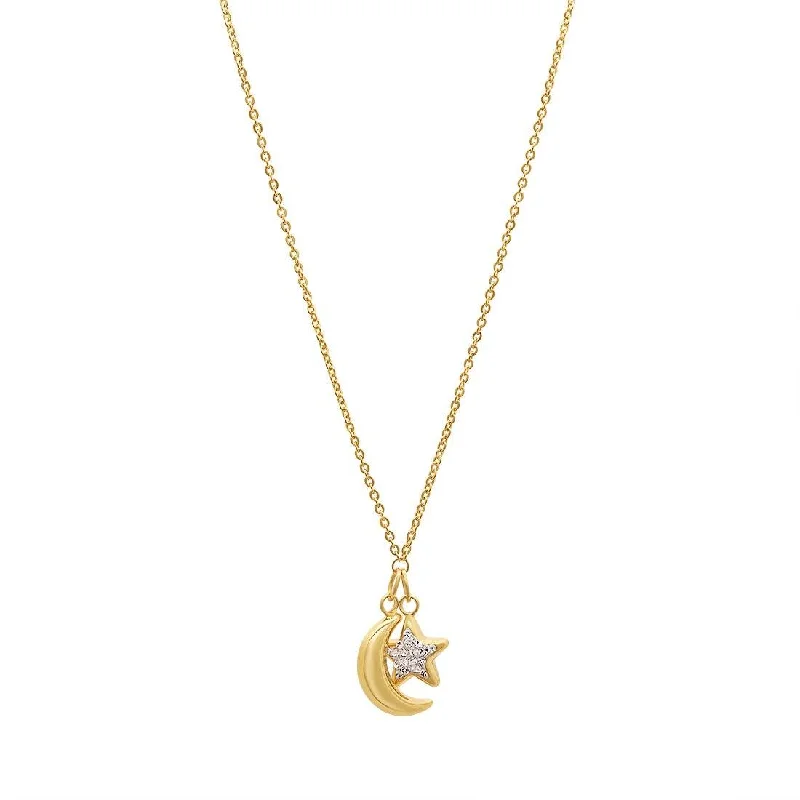 minimalist necklaces for women -Moon & Star Crystal Necklace in 9ct Yellow Gold Silver Infused