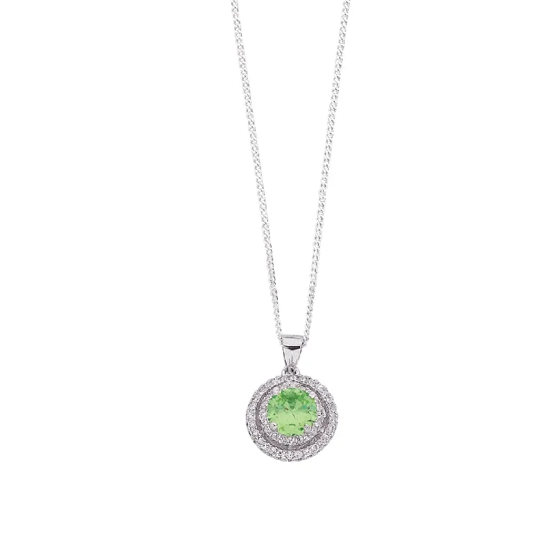 minimalist necklaces for women -August Birthstone Sterling Silver Light Green Cubic Zirconia Halo Necklace