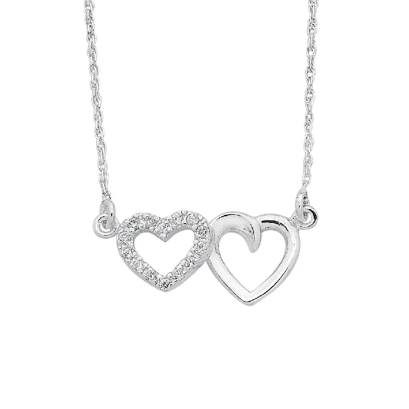 fashion necklaces for women -Sterling Silver Double Open Heart Cubic Zirconia Necklace