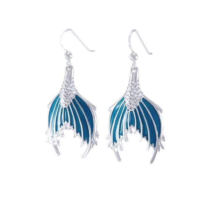 dangle earrings for women -Mermaid Tail with Enamel Sterling Silver Earring TER1646