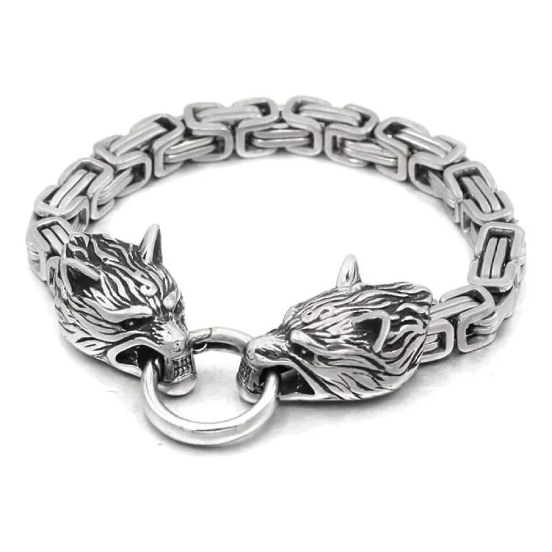 designer bangles for women -Stainless Steel Viking Wolf Head Men's Bracelet