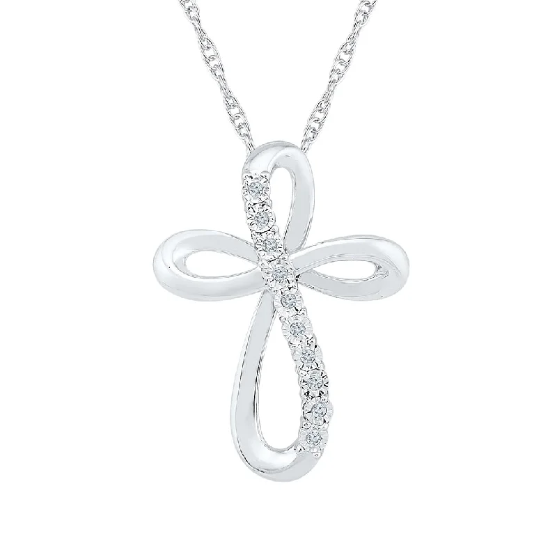 hand-crafted gold necklaces for women -Sterling Silver 0.05ct Diamond Swirl Cross Necklace