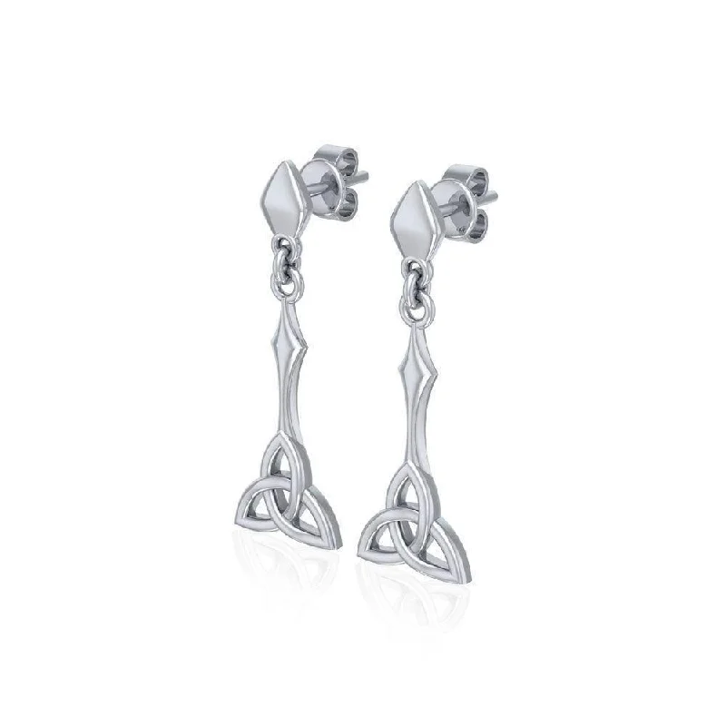 diamond earrings for women -Celtic Trinity Knot Silver Post Earrings TER1679