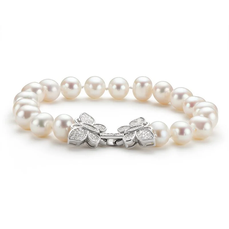 gold chain bracelets for women -Natural Freshwater Pearl Butterfly Bracelet