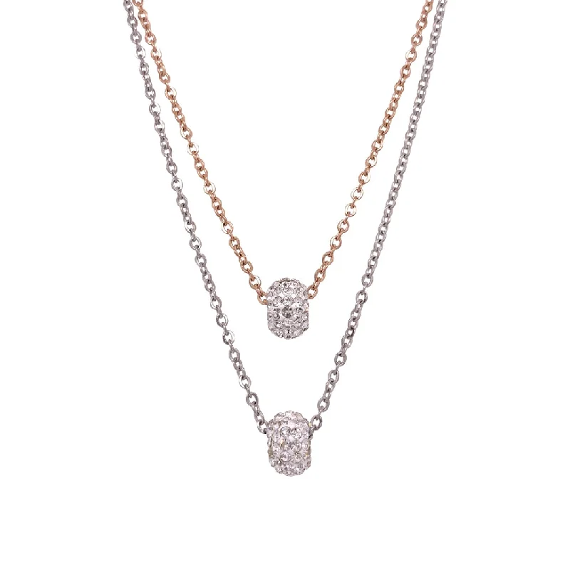 chunky necklaces for women -Stainless Steel Two Tone Pave Crystal Ring Necklace