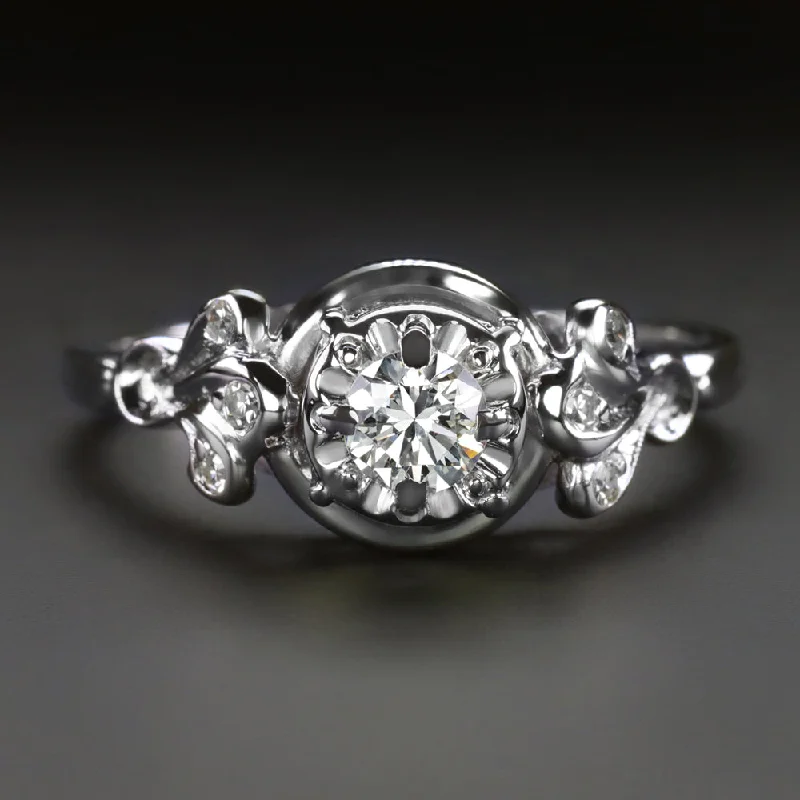 customized engagement rings -0.39ct VINTAGE DIAMOND RING MID CENTURY ILLUSION CLASSIC WHITE GOLD ENGAGEMENT