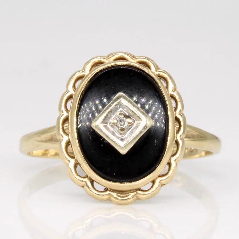 vintage style engagement rings -Black Onyx & Diamond Ring | 1.00ct, 0.01ct | SZ 6 |