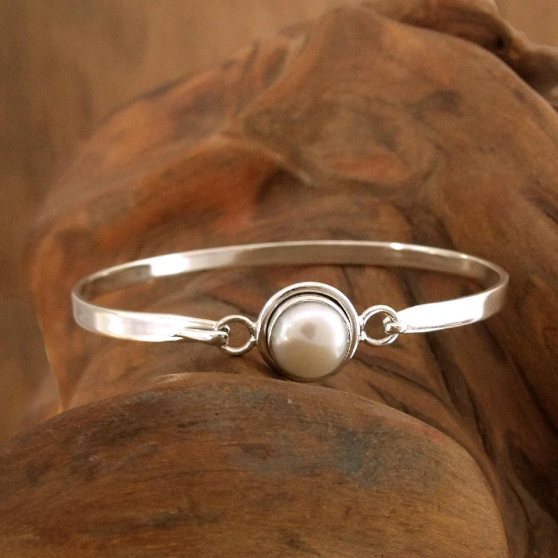 casual bangles for women -Aesthetic Moon Pearl Bangle Bracelet