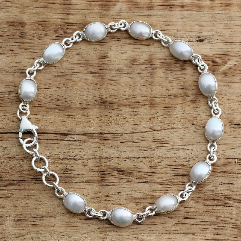 adjustable bangles for women -Romantic Aura Pearl & Silver Bracelet