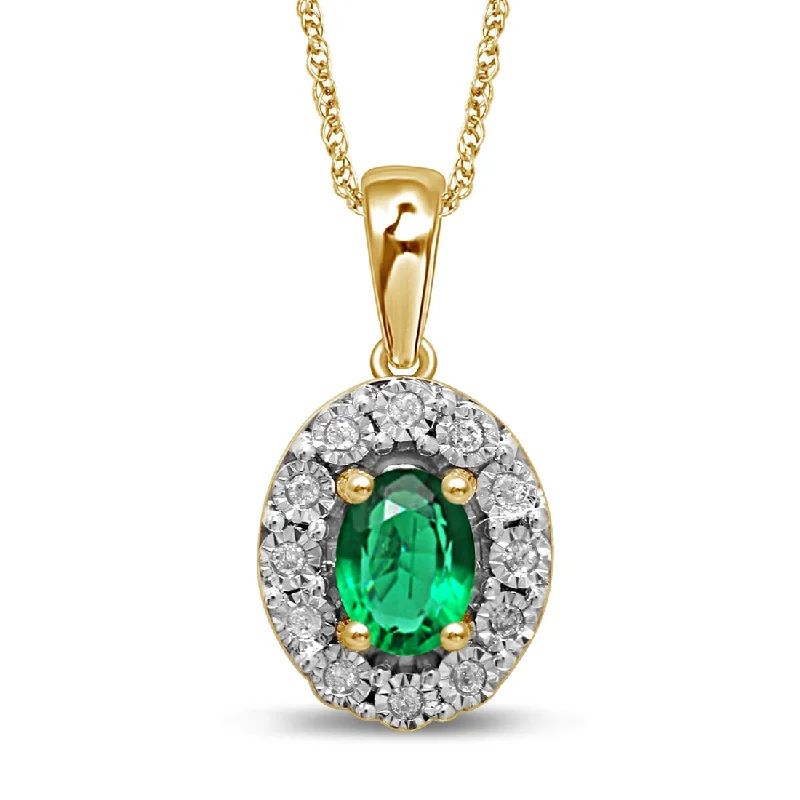 engagement pendant necklaces for women -9ct Yellow Gold Created Emerald & Diamond Necklace