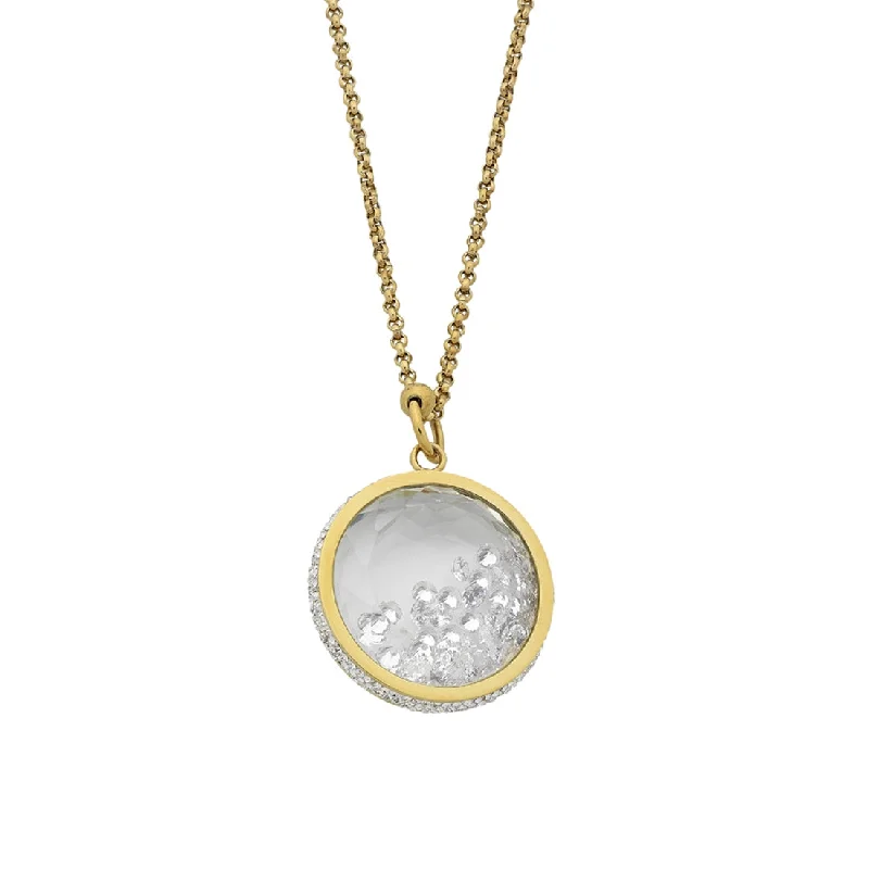 pearl necklaces for women -Stainless Steel Yellow Gold Crystal Locket Necklace