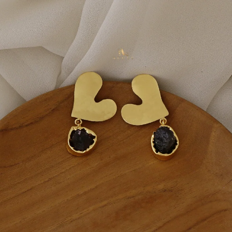 minimalistic earrings for women -Jugvi Golden Heart Raw Stone Earring