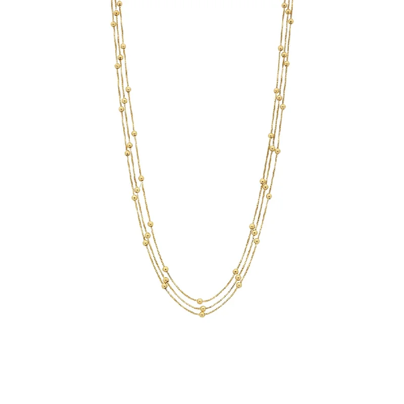 silver pendant necklaces for women -9ct Yellow Gold Silver Infused Triple Row Ball And Chain Necklace 42cm