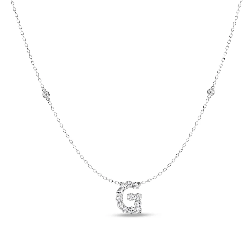 custom necklaces for women -Brilliant Claw Initial G Slider Necklace with 0.40ct of Laboratory Grown Diamonds in Mirage Sterling Silver and Platinum