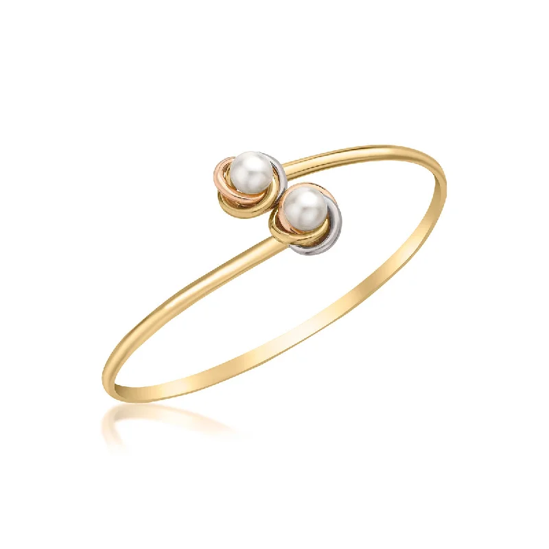 women’s wide bangles -9K 3 Colour Gold Freshwater Pearl Knot Torque Bangle