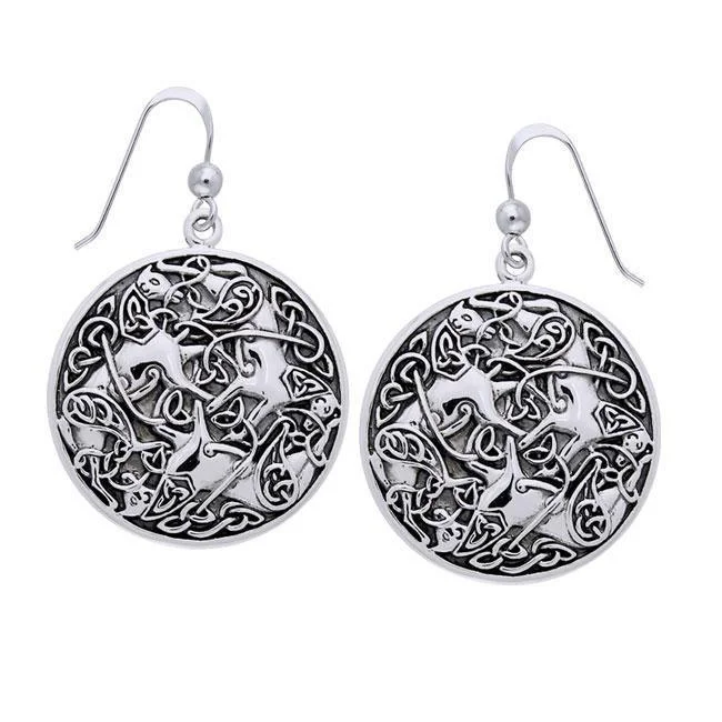 women’s trendy drop earrings -Celtic Knot Horse Silver Earrings TER996