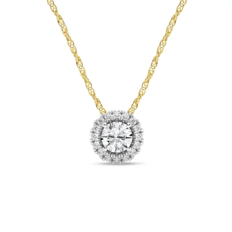 diamond necklaces for women -Meera Halo Solitaire Necklace with 0.40ct of Laboratory Grown Diamonds in 9ct Yellow Gold