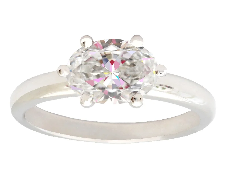 anniversary engagement rings -1 Carat East-West Oval Diamond Ring with 6 Prongs