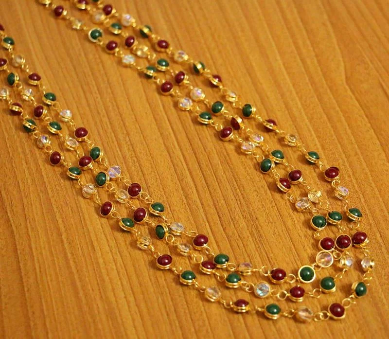 high-end necklaces for women -Multicolour Gold Plated 3 Line Necklace