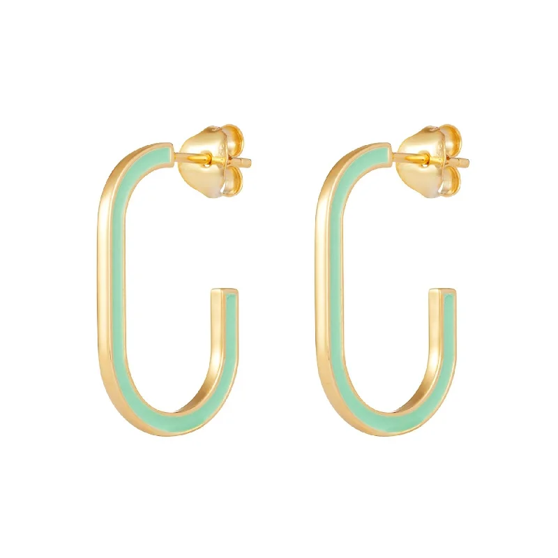 dangle earrings for women -Green Enamel Hoop Earrings - Silver Gold Plated