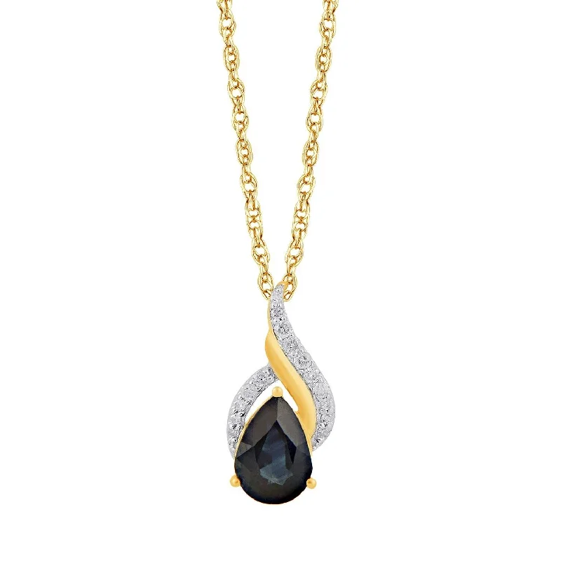 chunky necklaces for women -Diamond Set Pear Sapphire Swirl Necklace in 9ct Yellow Gold