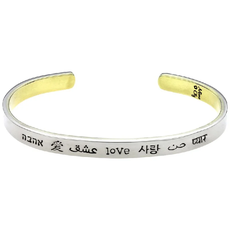 custom engraved bangles for women -Love In Many Languages Stackable Cuff Bracelet