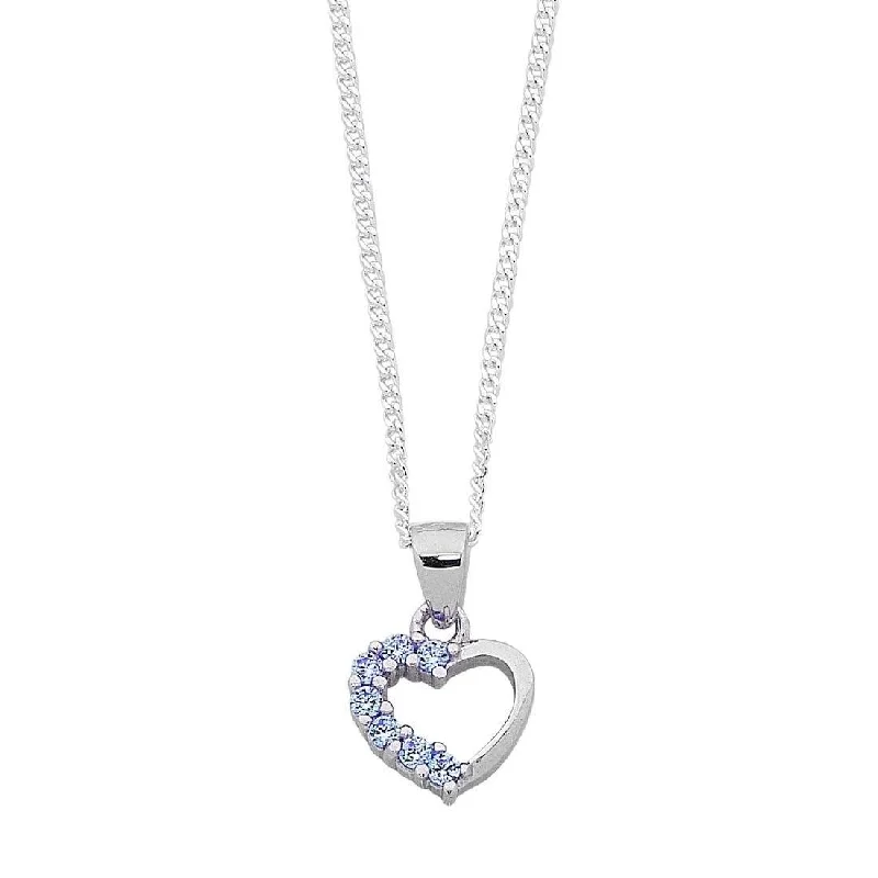 double chain necklaces for women -40cm Children's Light Blue Cubic Zirconia Heart Necklace in Sterling Silver