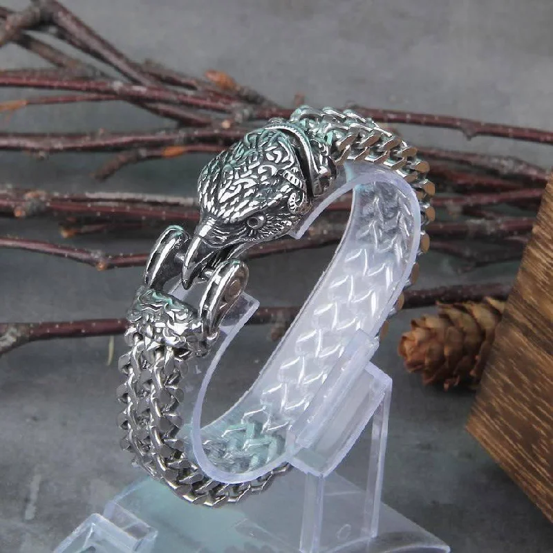 affordable bangles for women -Celtic Eagle's Bite Heavy Chain Bracelet - Stainless Steel