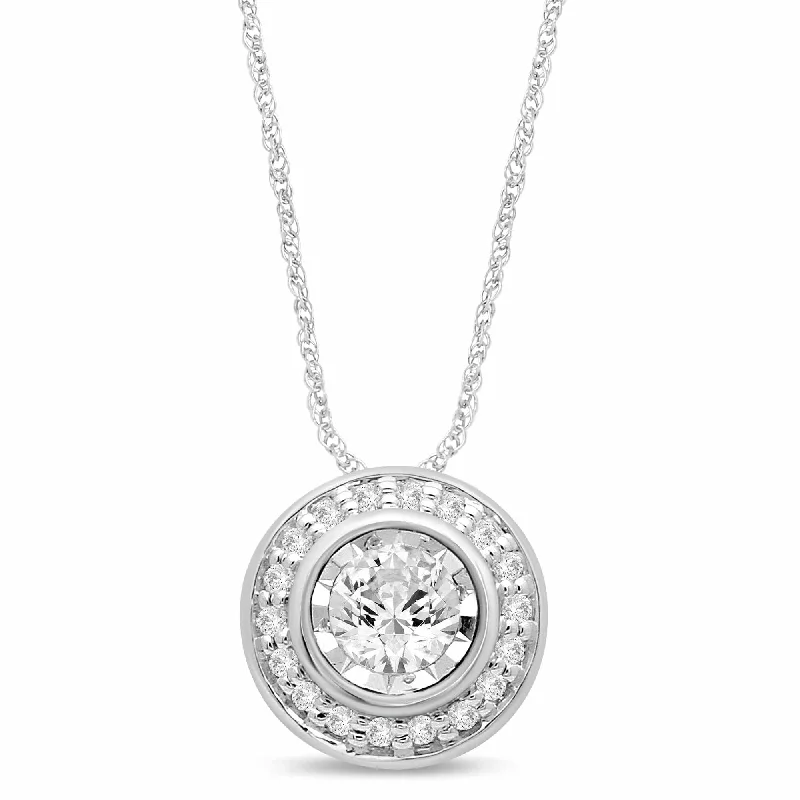 trendy gold necklaces for women -Halo Slider Necklace with 1/4ct of Diamonds in 9ct White Gold