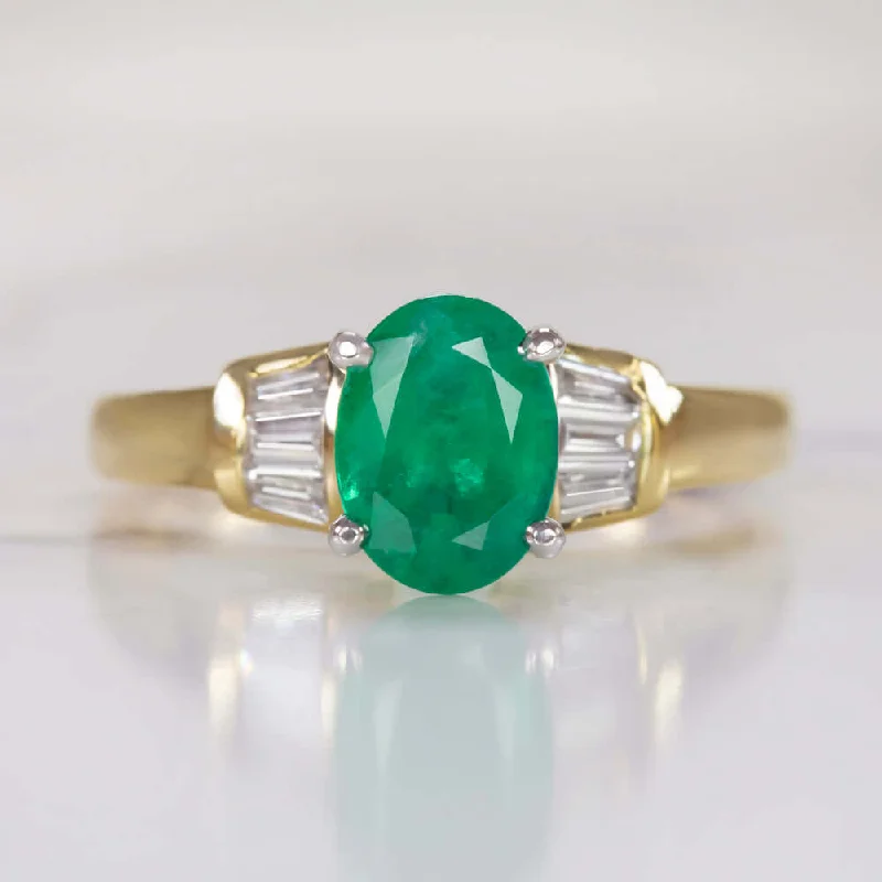 custom gold engagement rings -1.4ct MINAS GERIAS EMERALD DIAMOND RING 18K YELLOW GOLD OVAL SHAPE CUT COCKTAIL