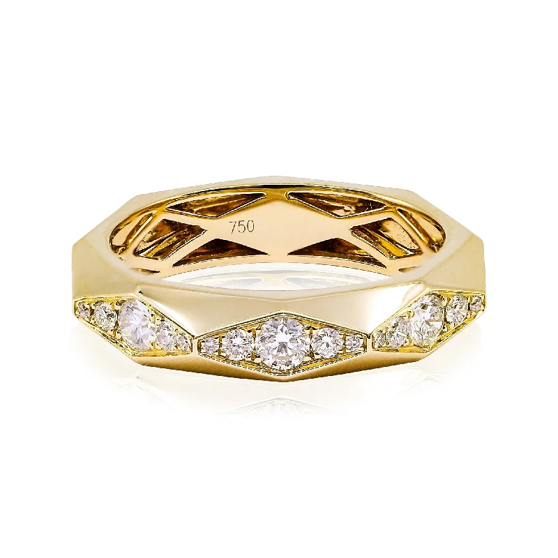 modern engagement rings for women -18K YELLOW GOLD 5MM CONTEMPORARY GEOMETRIC DIAMOND BAND 0.46CTW