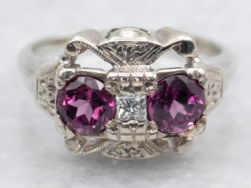 fancy cut engagement rings -Vintage Rhodolite Garnet and Diamond Ring