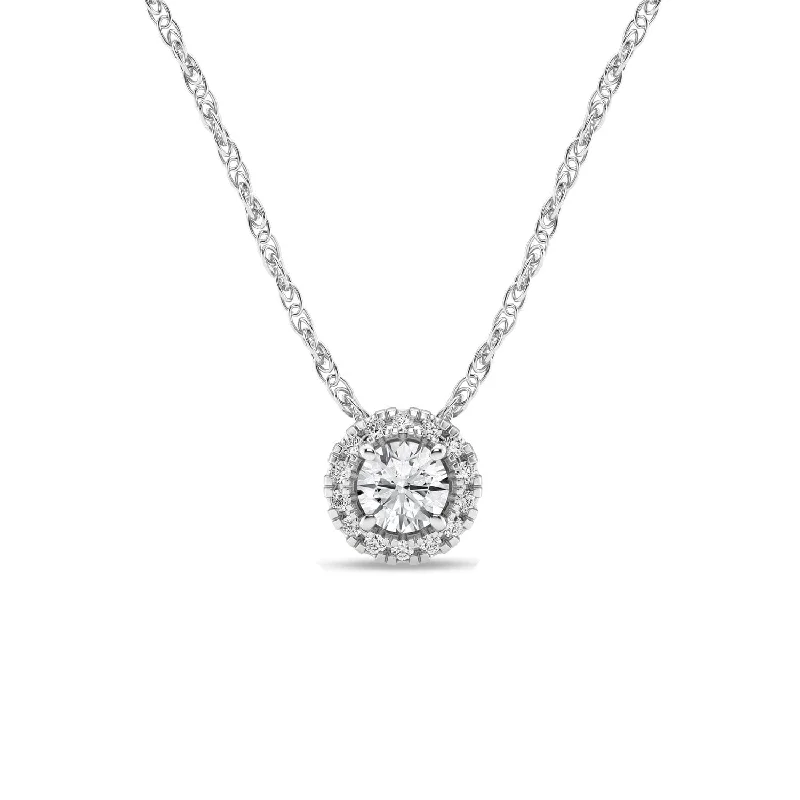 designer choker necklaces for women -Meera Halo Solitaire Necklace with 1/4ct of Laboratory Grown Diamonds in 9ct White Gold