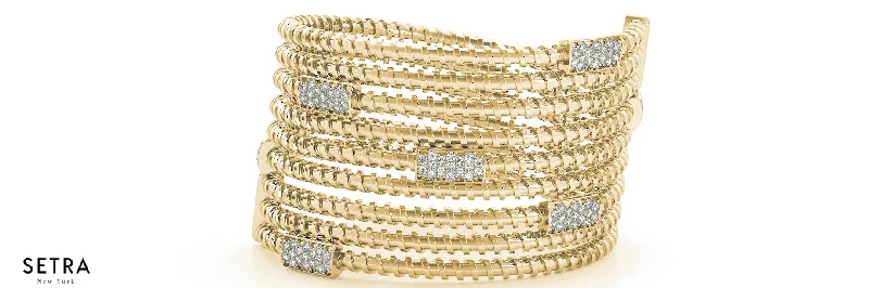 fashion bracelets for women -Round Diamonds Women's Open Twist Bangle Solid Bracelet 14k Gold