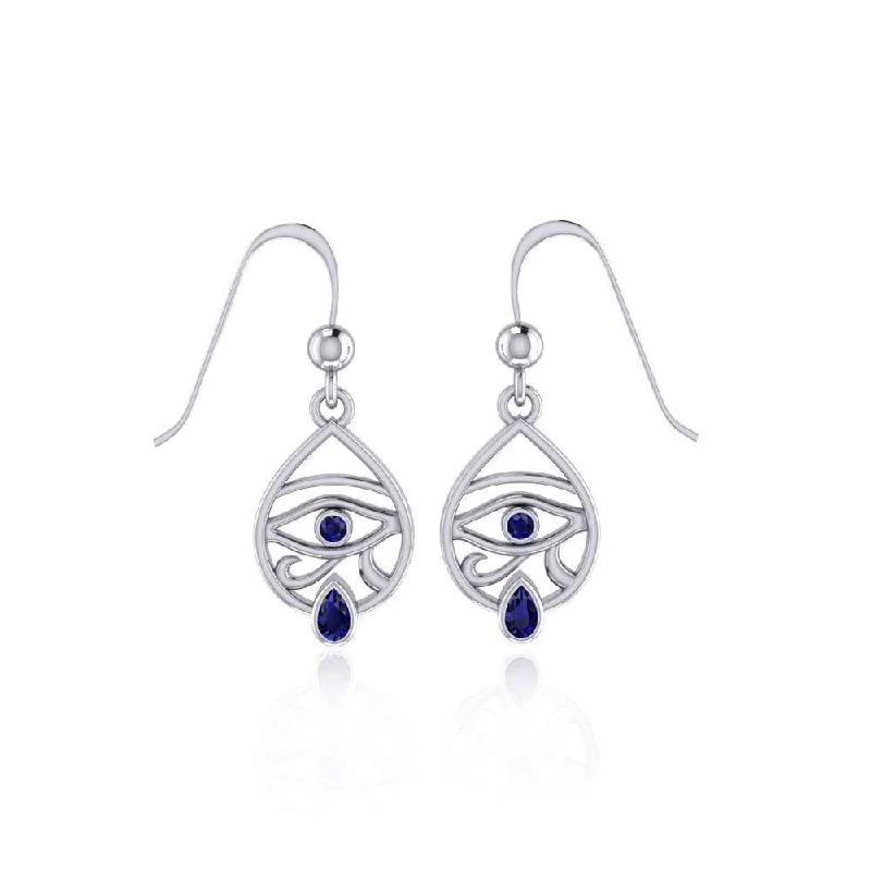 fashion earrings for women -Eye of Horus Silver Earrings with Gemstone TER1688