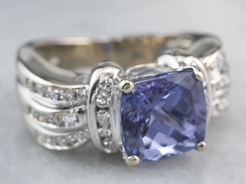 colorful gemstone engagement rings -Modern Tanzanite and Diamond Ring