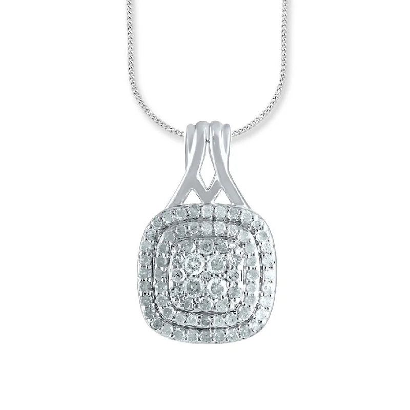 sparkling necklaces for women -Sterling Silver 0.50ct Diamond Square Halo Necklace