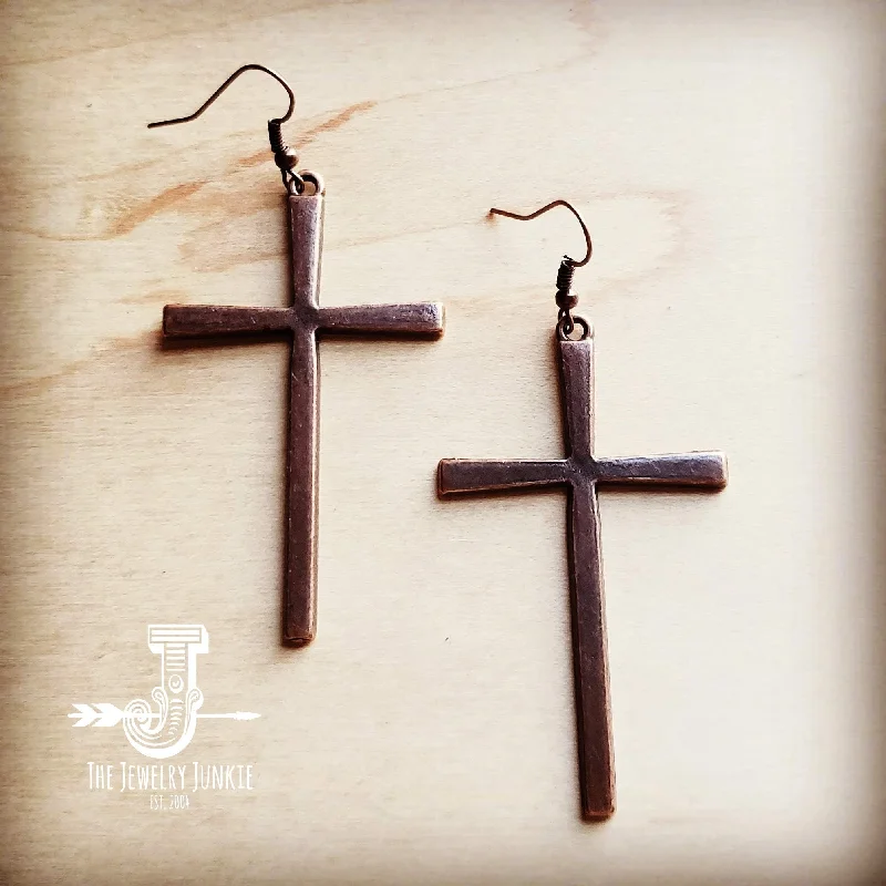 women’s luxury diamond earrings -Copper Cross Earrings