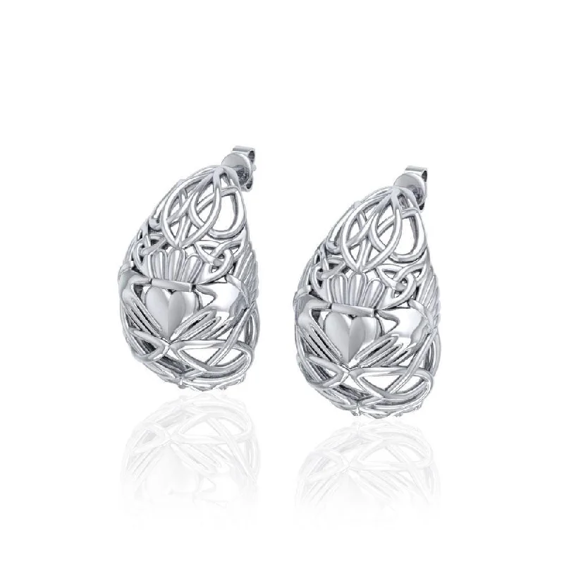 affordable diamond earrings for women -Celtic Claddagh  Silver  Post Earrings TER1673