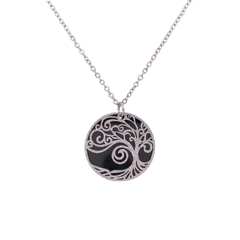 layered necklaces for women -Stainless Steel Sparkle Tree of Life Black Necklace