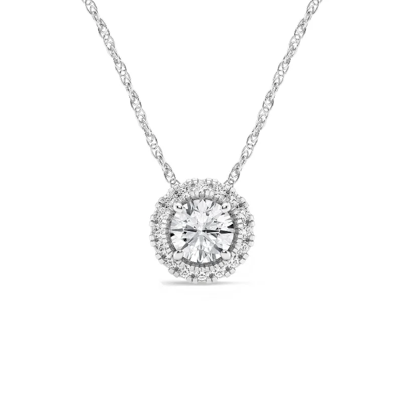 layered gold necklaces for women -Meera Halo Solitaire Necklace with 0.60ct of Laboratory Grown Diamonds in 9ct White Gold